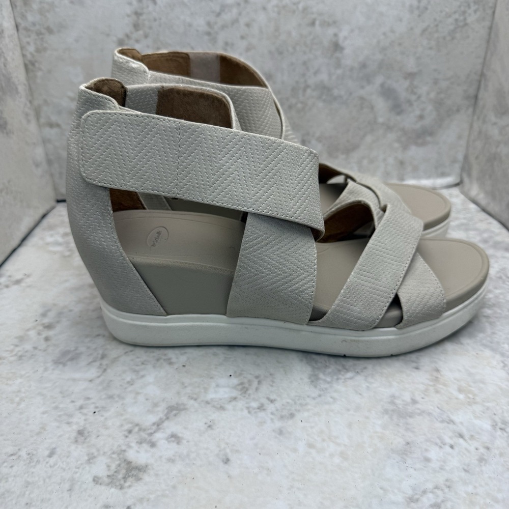 Dr. Scholl's Womens Beige Size 8 Strappy Wedge Sandals Comfort Platform Shoes